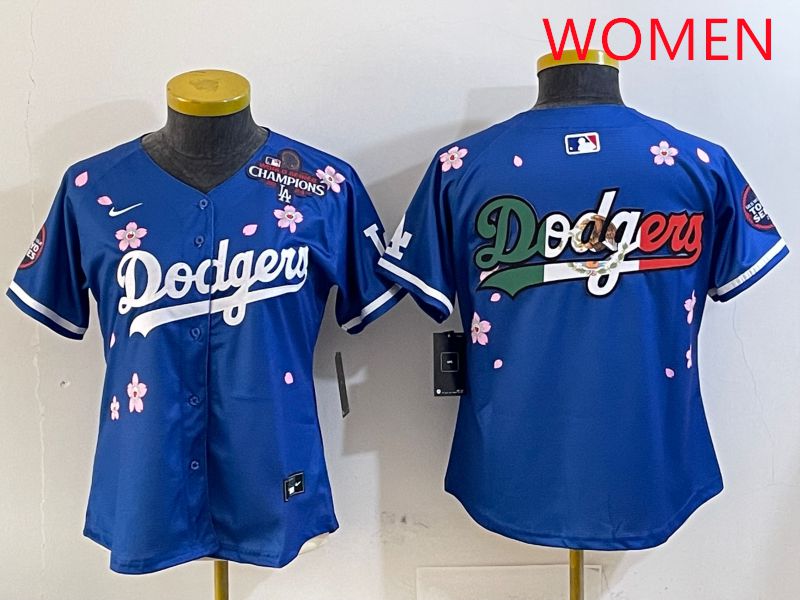 Women Los Angeles Dodgers Blank Blue Sakura Edition 2025 Nike MLB Jersey style 9->youth mlb jersey->Youth Jersey
